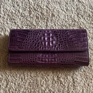 Croc-Embossed Purple Leather Clutch